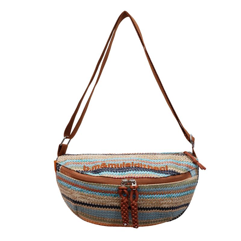

Women s Striped Woven Crossbody Bag with Adjustable Strap and Zipper Closure