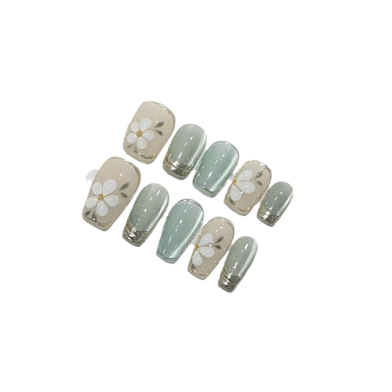 

Ношение брони Ручная работа Высококлассный Кошачий глаз Трехмерный цветок Волшебное зеркало Французские Съемные Накладные Ногти Large L