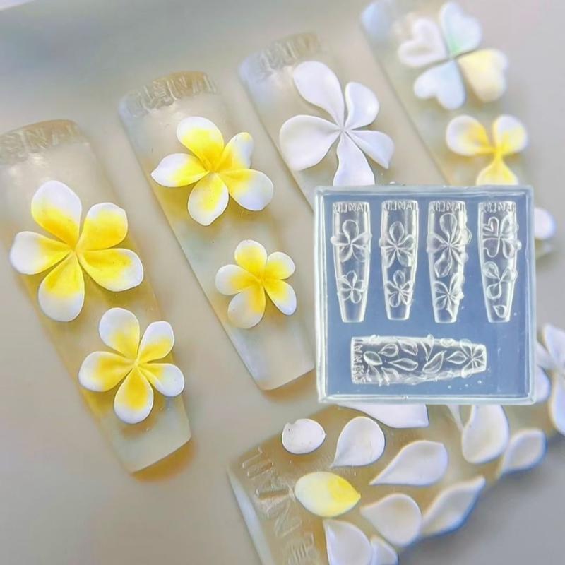 3D Silicone Flower Nail Art Carving Mold Acrylic Hibiscus Floral Five-Petal Blossom Diy Nail Art Decoration Transparent Template