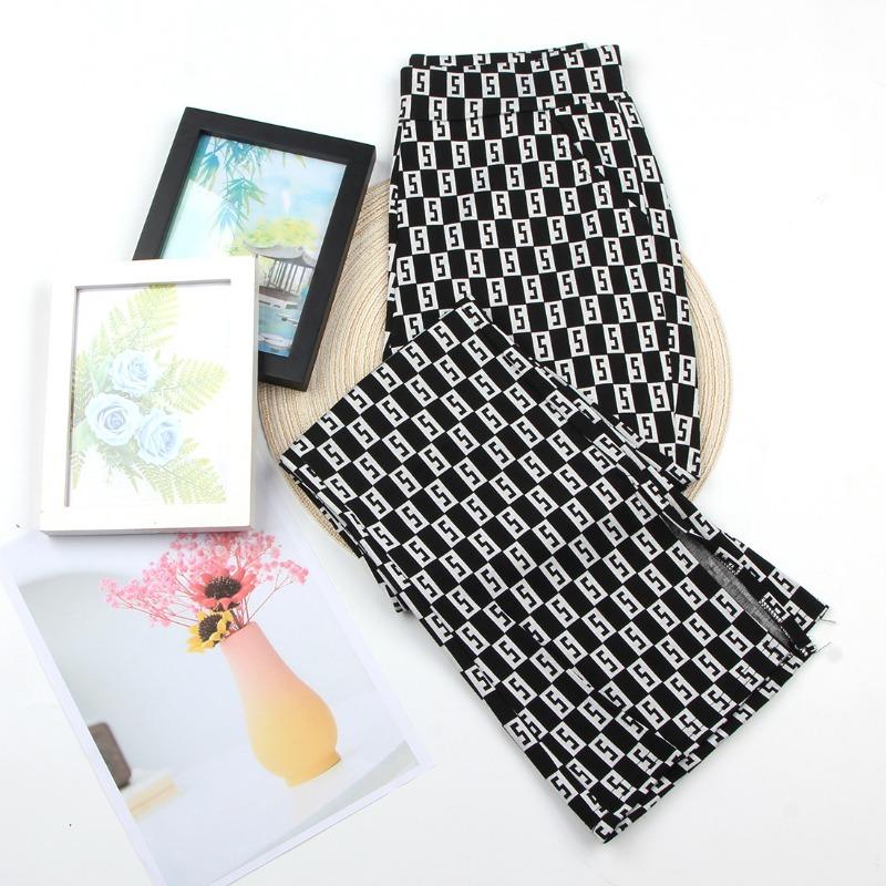 Black Micro-pull Pants Large Size Women's Pants Spring and Autumn Senior Sense Thin Plaid Pants Flared Pants Women's High Waist Pull Pants Small