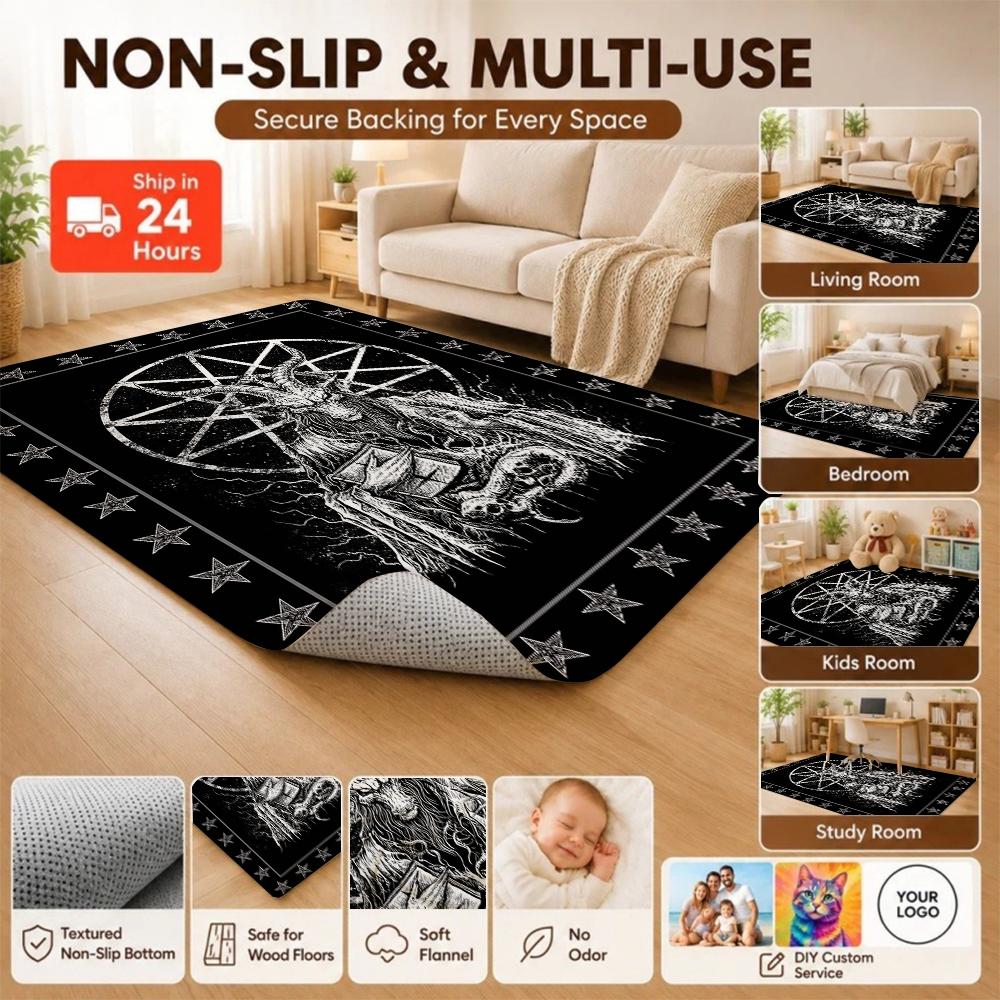 Dark Baphomet Pentagram Art Indoor Rug Soundproof Shockabsorbing Carpet For Office Study Home Decor Memorial Gift