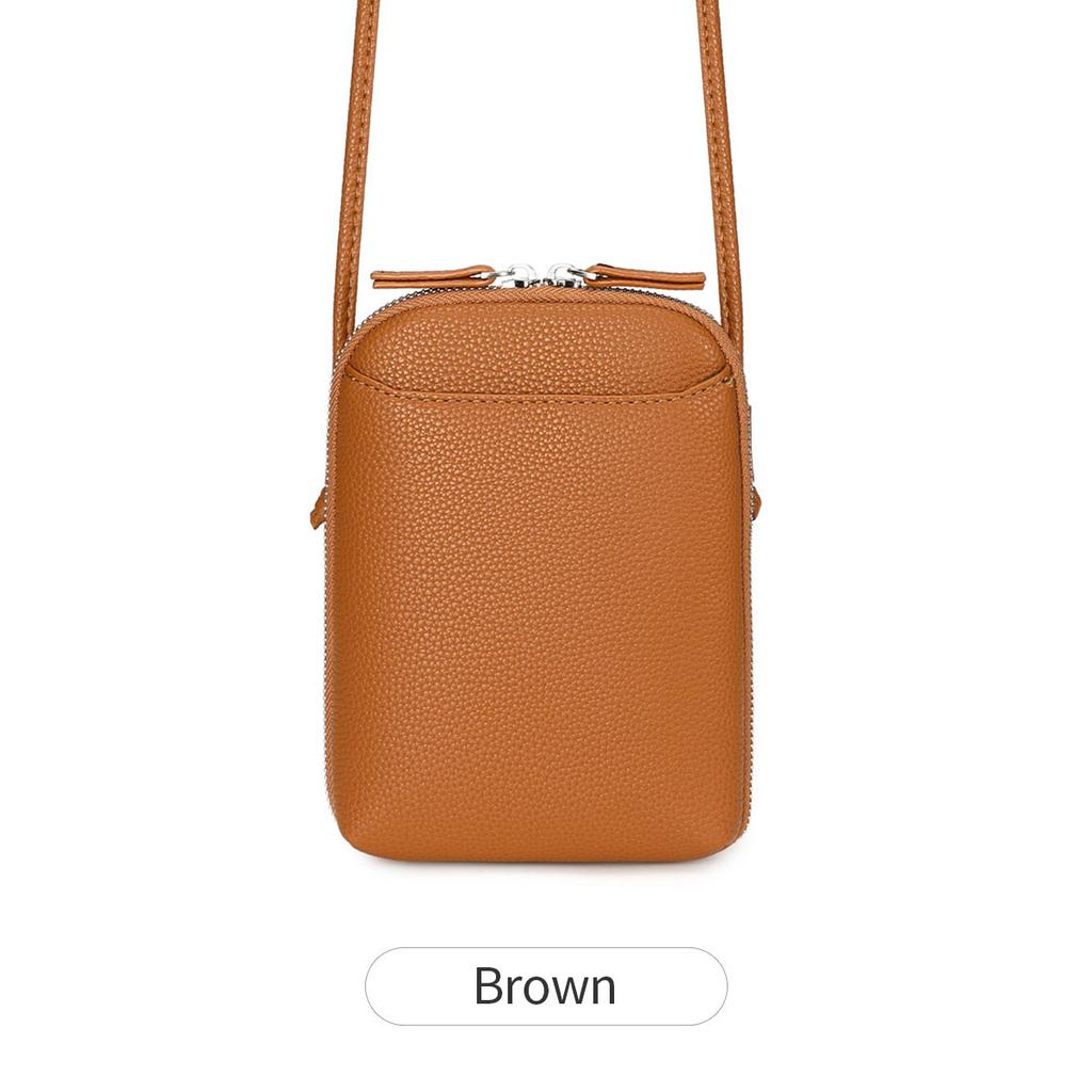 New Lychee Pattern Soft Leather Vertical Zipper Mobile Phone Bag Niche Design Large Capacity Women's Shoulder Messenger Bag