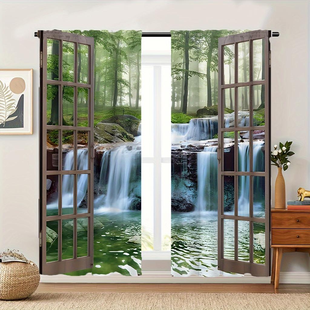 2 Stück Schöne Landschaft Gedruckter Vorhang Halbverdunkelnd Sichtschutz Fenster Vorhänge Set Stangentasche Fensterdekorationen Für Schlafzimmer Zuhause