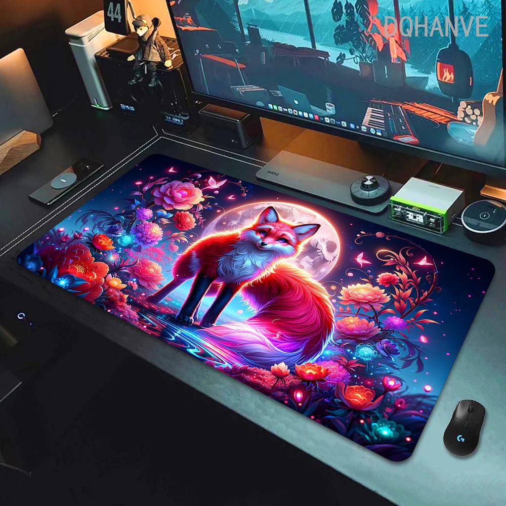Fox Large Gaming Mousepad XXL Gamer Mouse Pad Office Long Table Accessories Mouse Mat Kawaii Desk Mat For Girl Decorates Bedroom