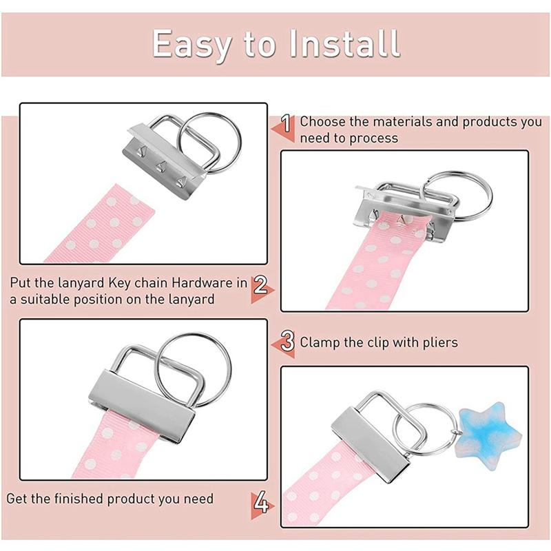 ABWR-100Pcs Key Fob Hardware With Split Rings Set Tail Clips For Wristlet Clamp Lanyard Keychain DIY Tool With Ring