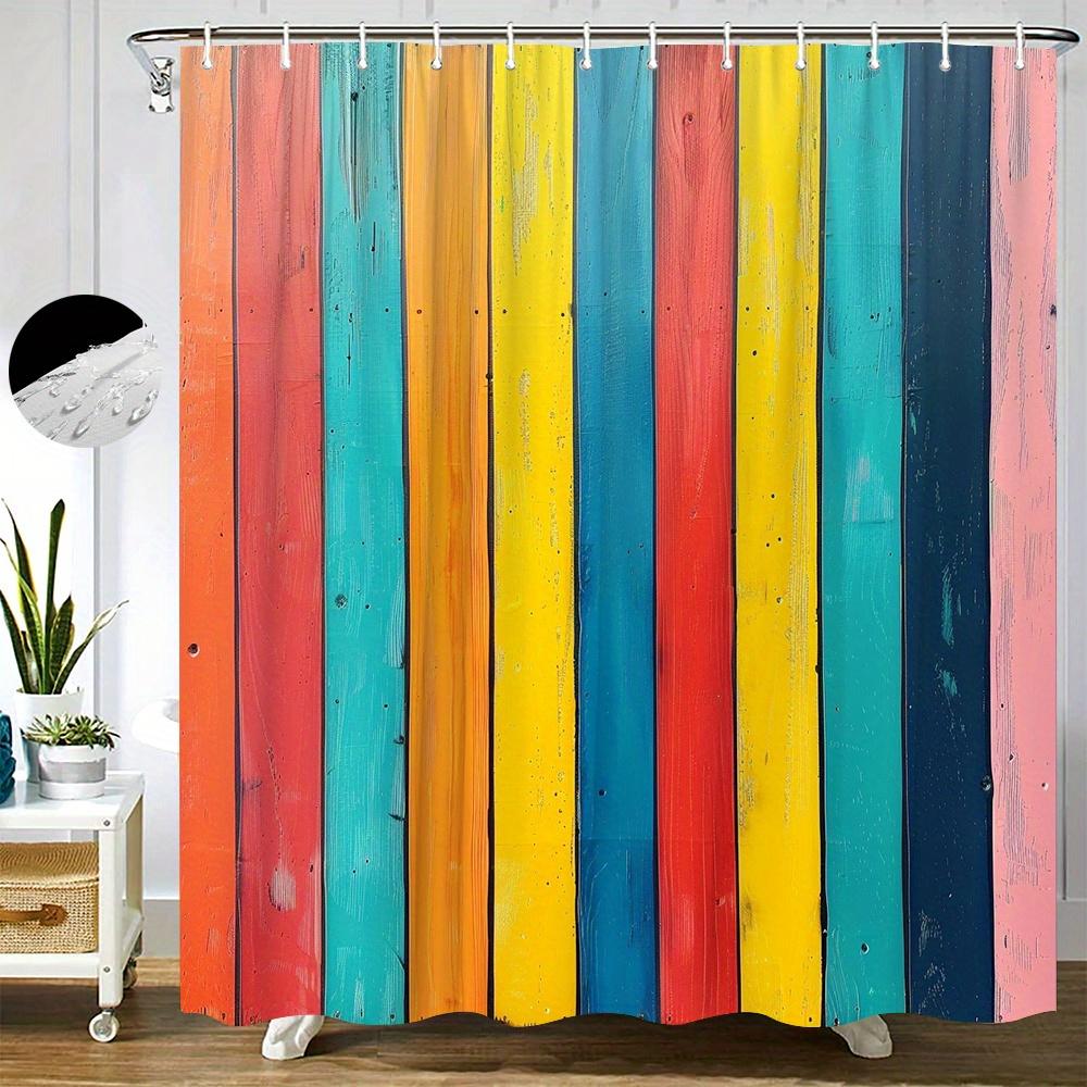 

1pc Vibrant Wooden Plank Shower Curtain - Rustic Solid Color Design in Red, Orange, Yellow, Turquoise, Blue, Pink, 70x70 Inches, 90x180cm