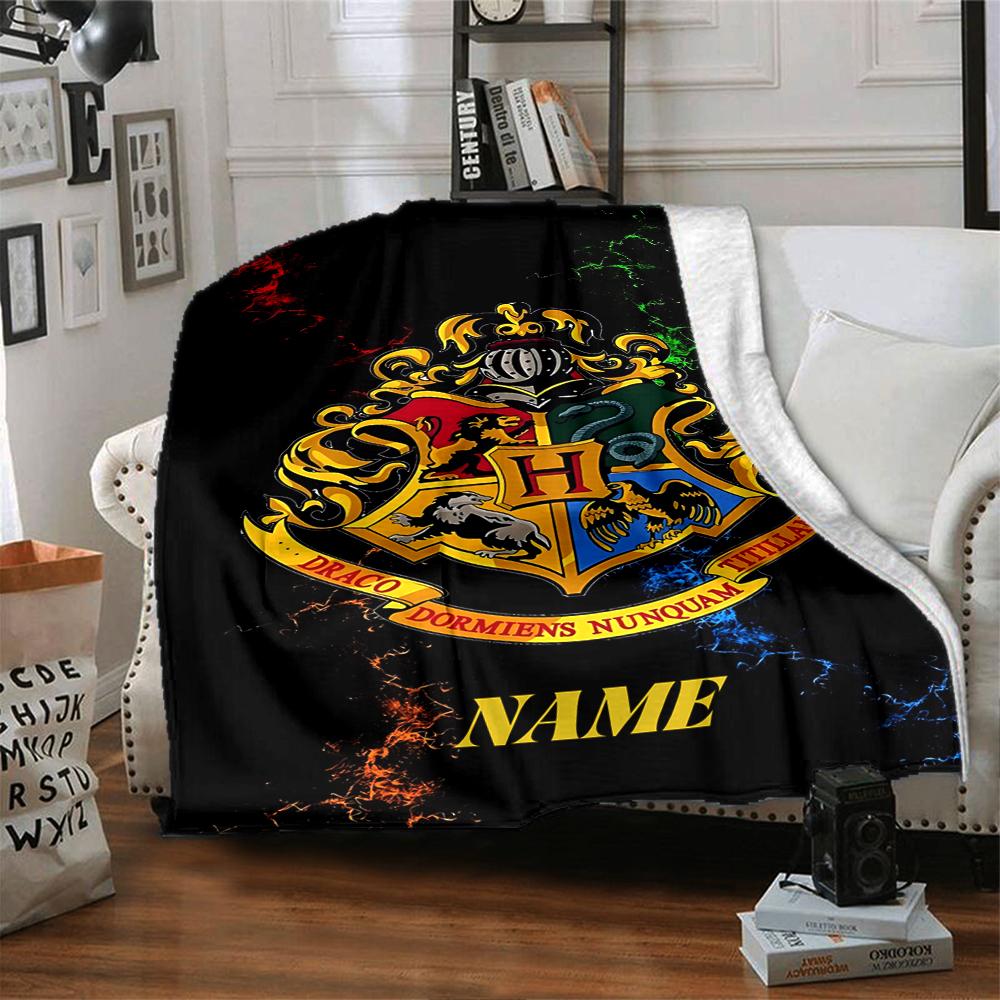 Custom Name Hogwarts Crest blanket for Couch & Bed, Plush Cozy Fuzzy Blanket Super Soft & Warm Blankets for Fall and Winter. 090893