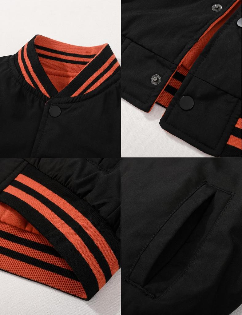 MYJAJAYI Wendbare Blouson Baseball- oder Sukajan-Jacke für Orange und Größe und Winter Kinderjacke, Jacke, Jungen, Unisex, Schwarz, 10, Frühling, Herbst,