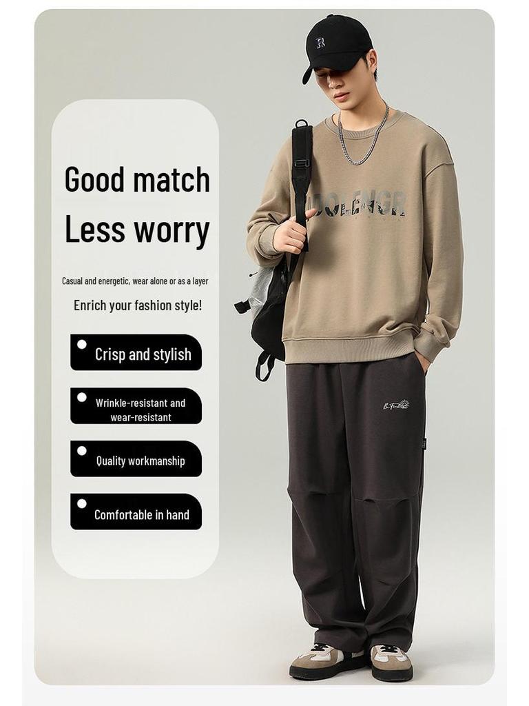 Men's Casual Round Neck Long Sleeve Pullover Hoodie for Spring, Autumn, and Winter