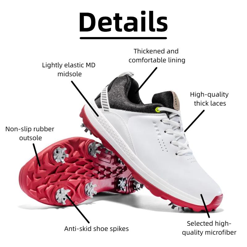 Golf Shoes Men - High-Tech Fiber Upper Slip-Resistant Outsole Golf & Outdoor Breathable  Lace Up Sneakers Metal-Plastic Studs