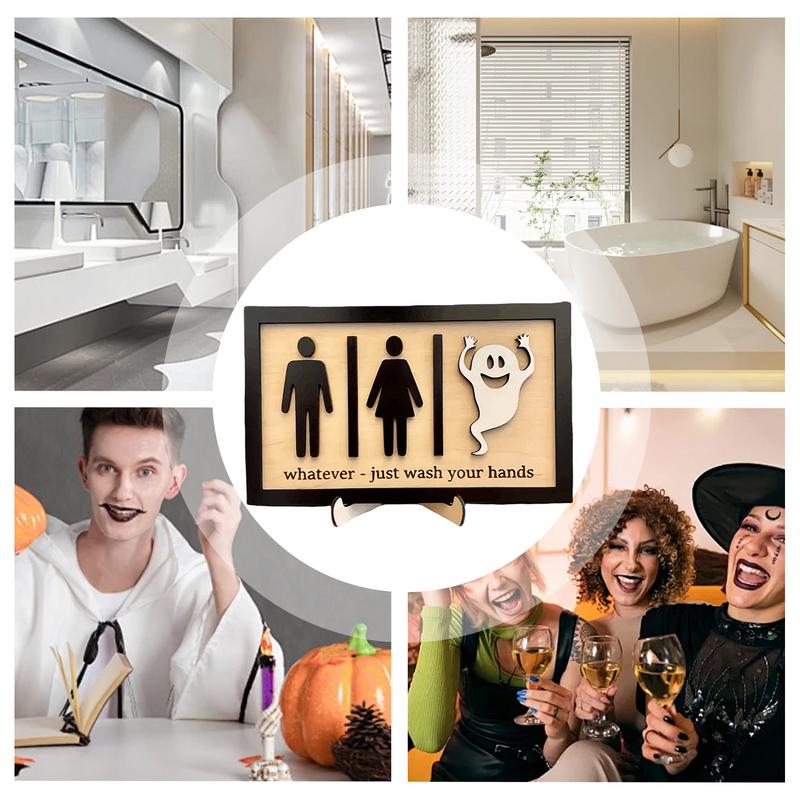Halloween Wooden Restroom Doorplate Sign Artistic Doorplate Decoration for Home Holiday Party Restroom Decoration