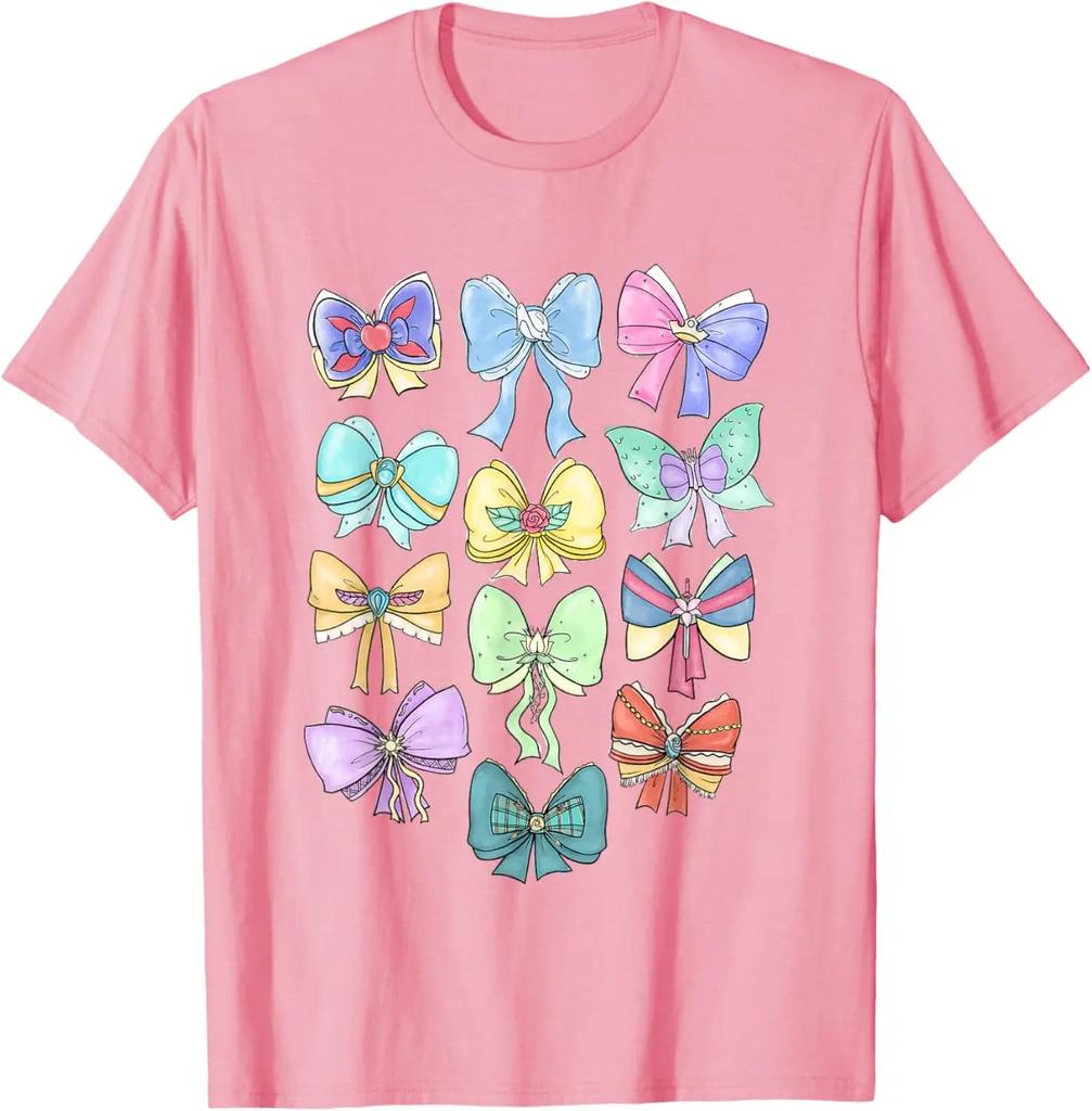 Hot Fashion Casual Disney Princess Cute Ribbons and Bows Pastel Colors Logo T-Shirt S-4XL Four Seasons
