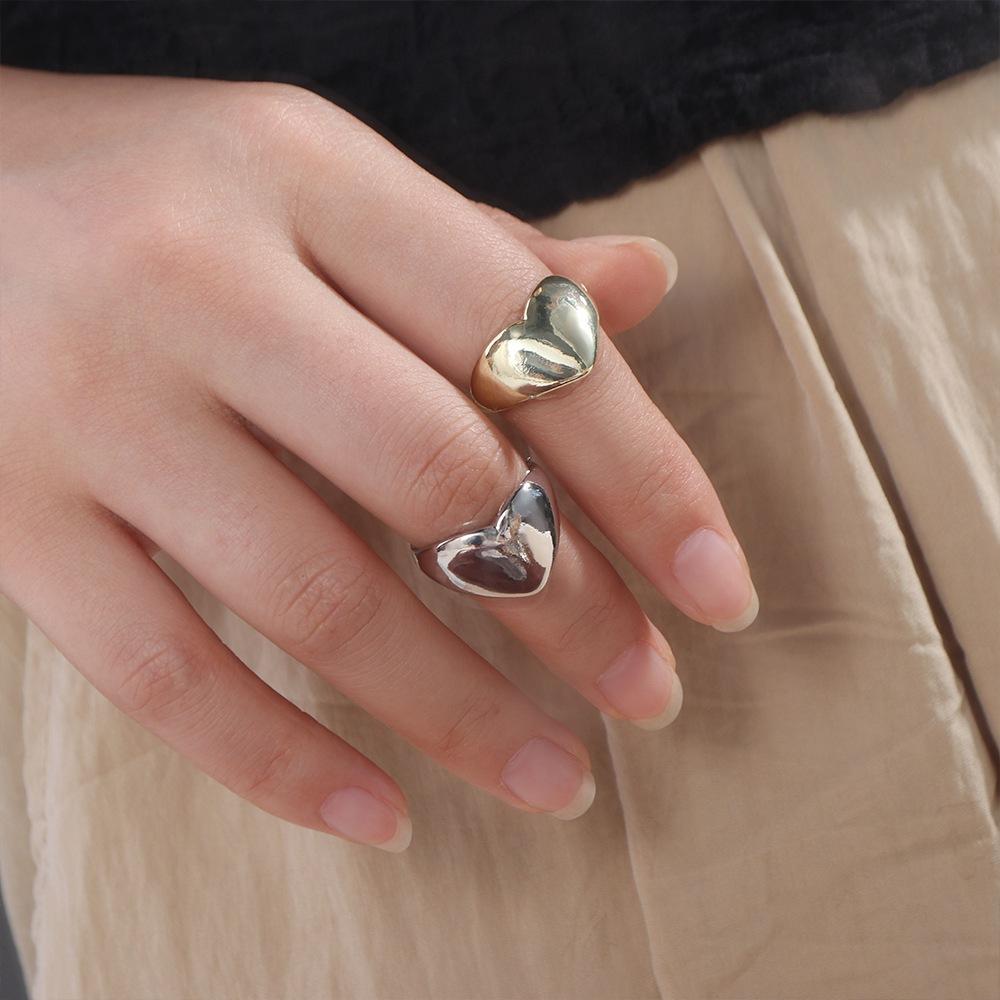 Jewelry Accessories Geometric Open Ring Geometric Wide Finger Buckle Metal Heart Ring  Women