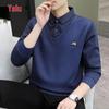 Yalu Herren Faux Zweiteiler Hemdkragen Langarm T-Shirt