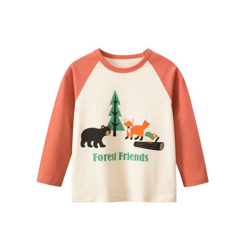 27Kids Long Sleeve Black Bear Fox Base Clothing Children s Clothing Apricot color 130