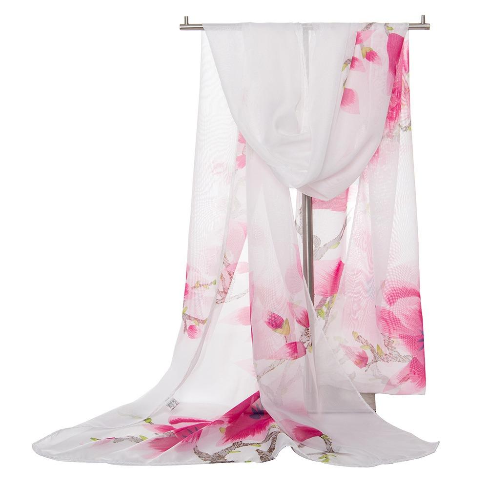 Flower Print Long Wrap Shawl 160*50cm Beach Gauze Scarf Elegant Shawl Silk  for Women