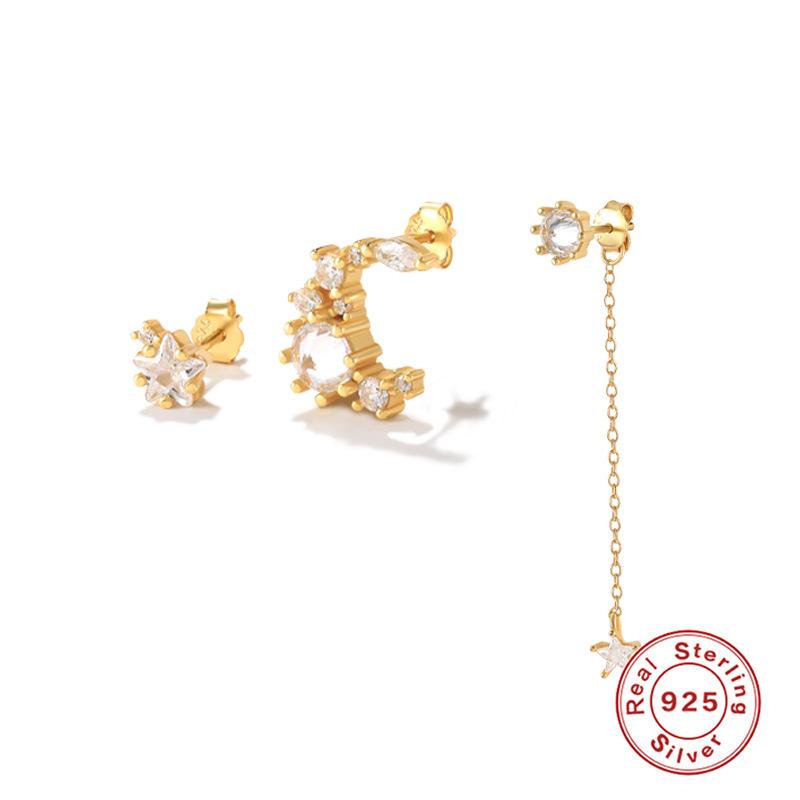 925 Sterling Silver Earrings 3-Piece Set Stud Earrings Combination Set Fringed Chain Classic Square Ear Buckle Earphone