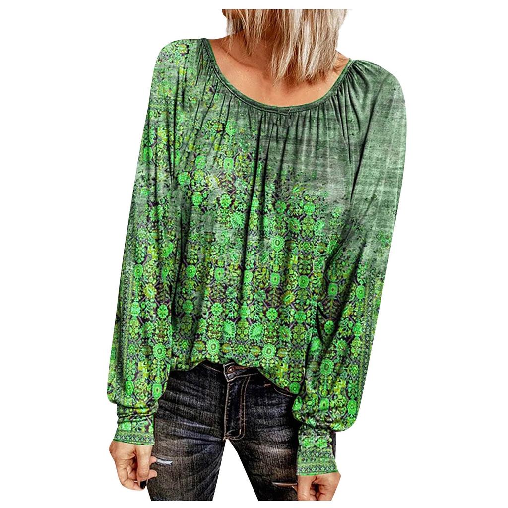 Women Tops Casual  Long Sleeve  Vintage Print Shirts Blouses Tops