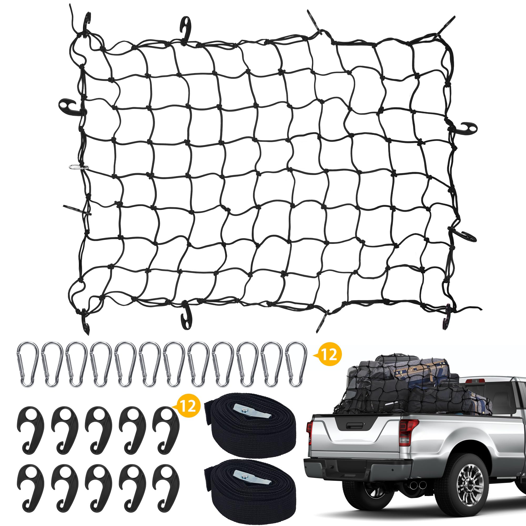 

gomura Cargo Carrier Luggage Roof Carrier Includes 2 x 3m Cargo 12 and 12 ABS Hooks to Prevent Luggage Perfect for Cargo and Light Vans Net, Net,