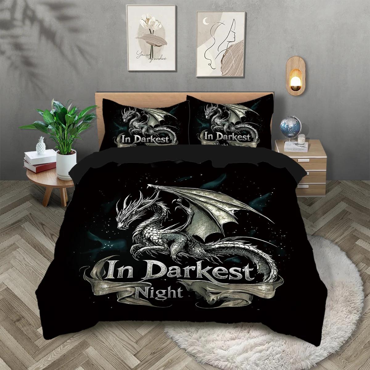 

3 шт. комплект постельного белья с принтом в виде дракона 1 пододеяльник+2 наволочки подходит для спальни подростков и взрослых, подарок на день рождения EU Twin(135x200cm)