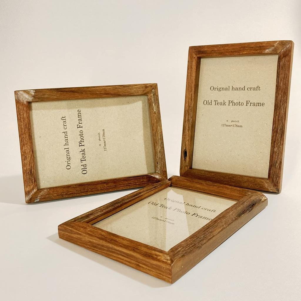 H ph2l N Photo Frame Width 15 x Height 20 cm Antique Natural 2L Wooden Frame Photo Stand Wall Mounted Tabletop Antique antique wood with holes and