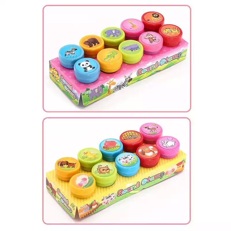 10pcs/Set Children Toy Stamps Cartoon Animals Fruits Kids Seal For Scrapbooking Stamper DIY Scrapbook Cartoon Stamper Toys
