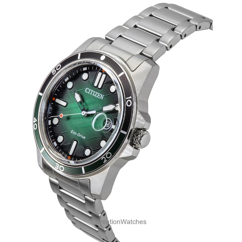 Citizen Ανδρικό ρολόι Marine Eco-Drive από ανοξείδωτο ατσάλι πράσινο καντράν AW1811-82X 100M