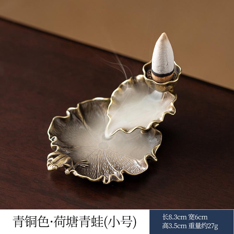 Lotus Leaf Backflow Incense Burner Ceramic Small Size Incense Holder with Hollow Design for Aromatherapy and Home Decoration
