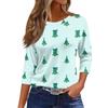 Dame O-hals 3/4 erme Juleprint Topp