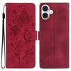 For iPhone 16 Plus Wallet Case Rose Pattern Imprinted Leather Flip Stand Phone Cover