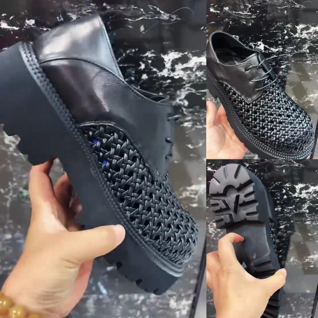 Summer men's sandals hand-woven breathable business dress casual big head leather shoes hollow inner heightening hole shoes