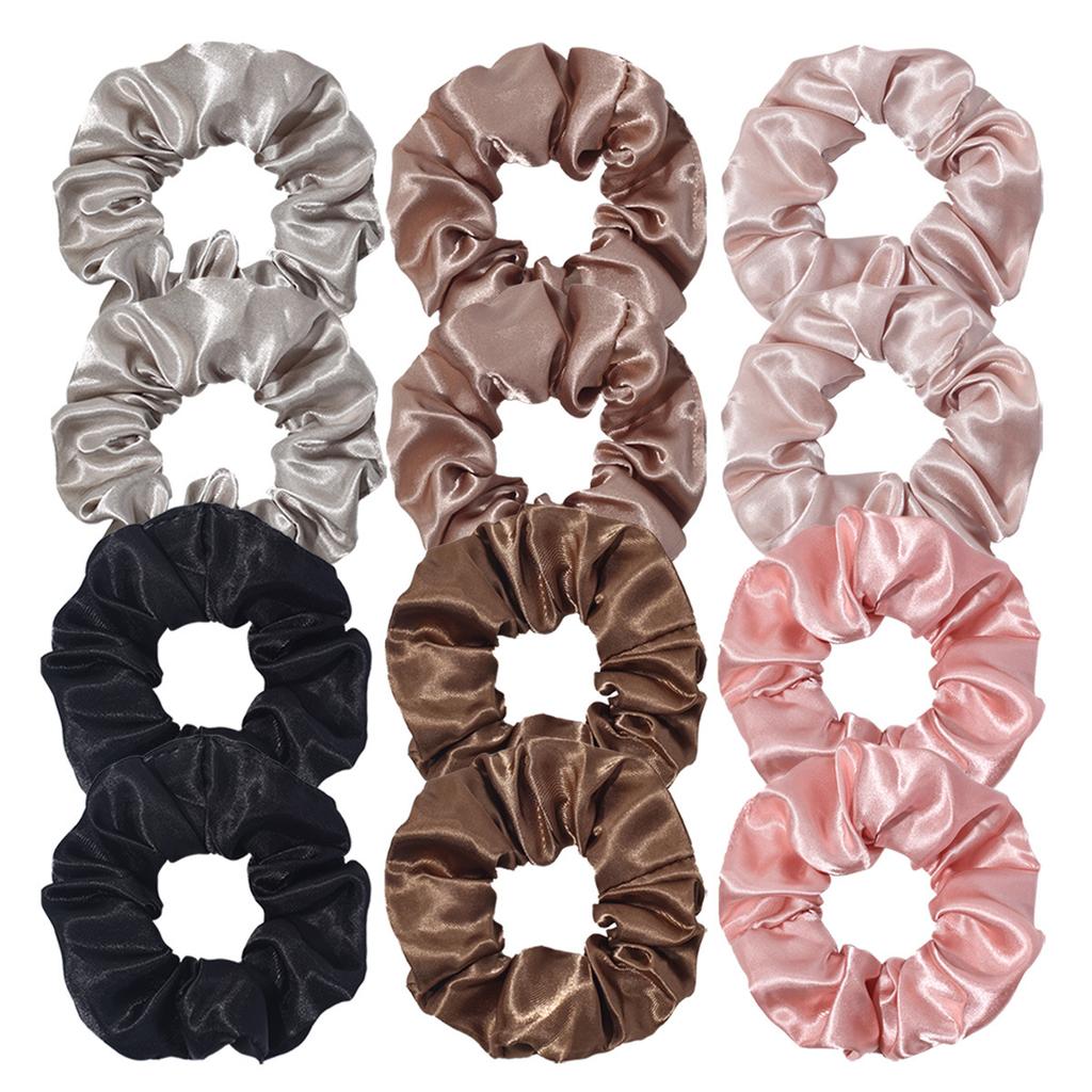12pcs Colorful Satin Hair Bands for Intestine, Hair Accessories, Hair Coils, Horse Tail Hair Pieces, Beautiful and Informal for