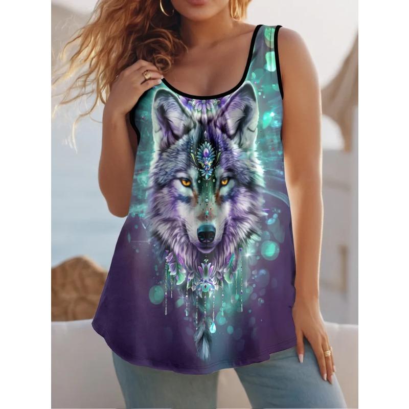 Summer Women's Sleeveless Colorful Cute Butterfly Wolf Tiger Print Vest Comfortable Soft Leisure Loose Fashionable Versatile Vest