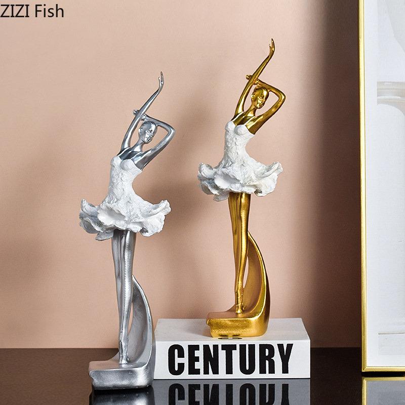 Gold-plating Ballet Dancer Character Statue Desk Decoration Ballerina Artwork Figures Resins Sculpture Room Aesthetic Decor