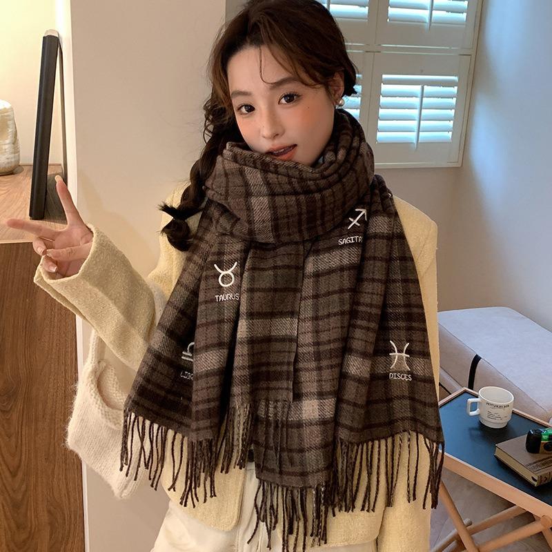 New Plaid Thermal Scarf Thickened Women's Winter Versatile Couple Student Imitation Cashmere Shawl