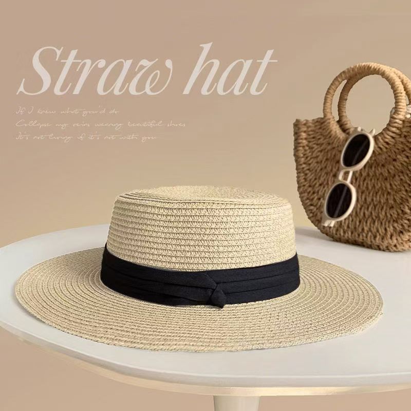 Front big and back small bow straw hat women's spring and summer new fashionable versatile face small travel sunshade sun hat