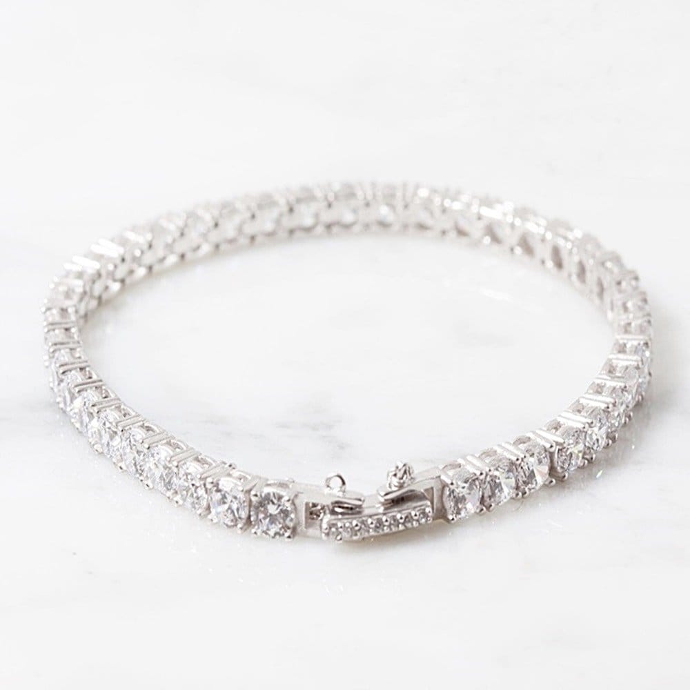 4-legged tennis square silver bracelet 925 silver cubic Hera men's and women's daily sterling silver couple friend