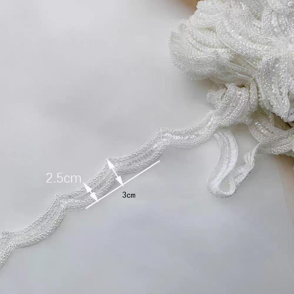 1Yard/91cm Luxury Beaded Embroidery Lace Ribbon DIY Wedding Dresses Sewing Decoration