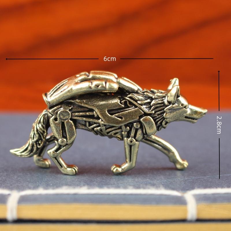 Statuetă Lup din Alamă Pură Ornament pentru Birou Set de Ceai, Figurină Animal Bronz Vintage Decorațiune Miniaturală