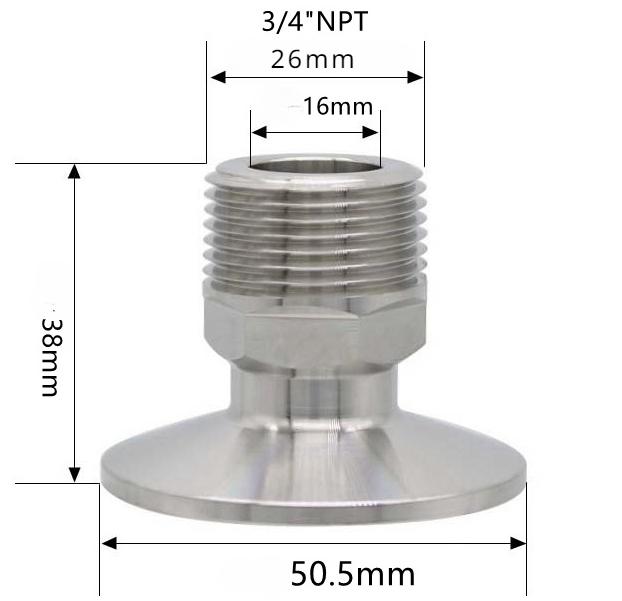Sechskant 1/4" 3/8" 1/2" 3/4" 1" 1-1/2" 2" NPT Außengewinde x 0,5" 1,5" 2" Klemmverbindung Tri Clamp Rohrverschraubung 304 316L Edelstahl Sanitär