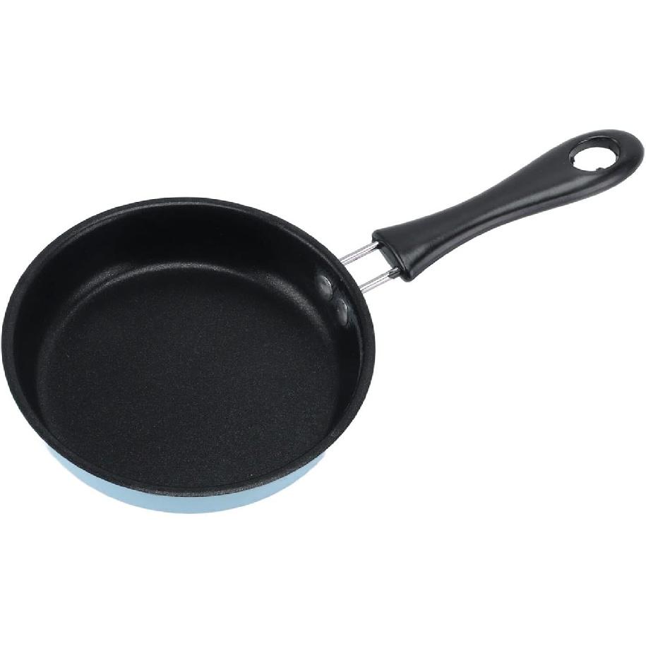 Mini Frying Pan, Omelet Pans Stainless Steel Prevent Stick Induction Pot Round Breakfast Small Fry Egg Pan with Long Plastic Handle 12cm/4.7in Blue