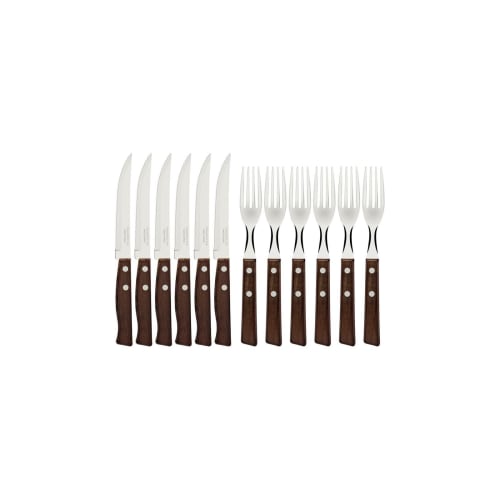Tramontina 12-piece Wooden Steak Fork & Knife Set, Traditional Style, 22299/009