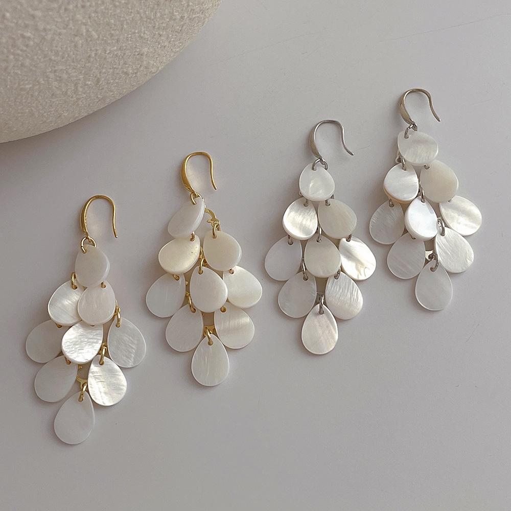 Korean-Style Water Drop Shell Tassel Earrings for Women