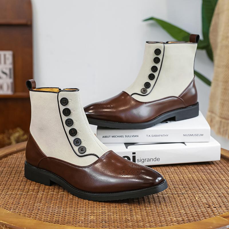 

Fashion Luxury Men Business Chelsea Boots PU Side Zipper Buckle Boots British Retro Gentleman Suede Formal Boots Size 38-46 Men Boots 38