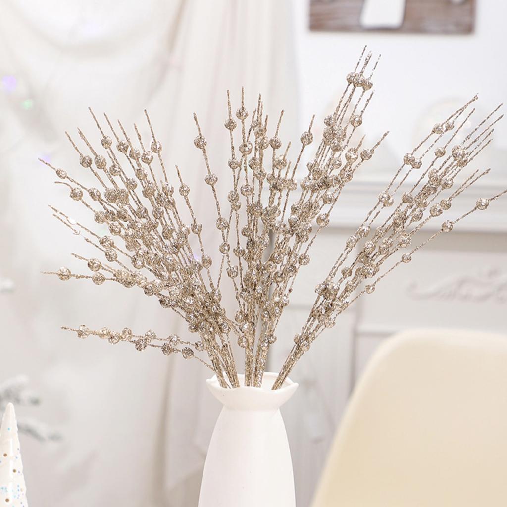 Dekoracje Świąteczne, Złote Kule z Brokatem, Gałązki Choinkowe, Akcesoria do Bukietu Świątecznego