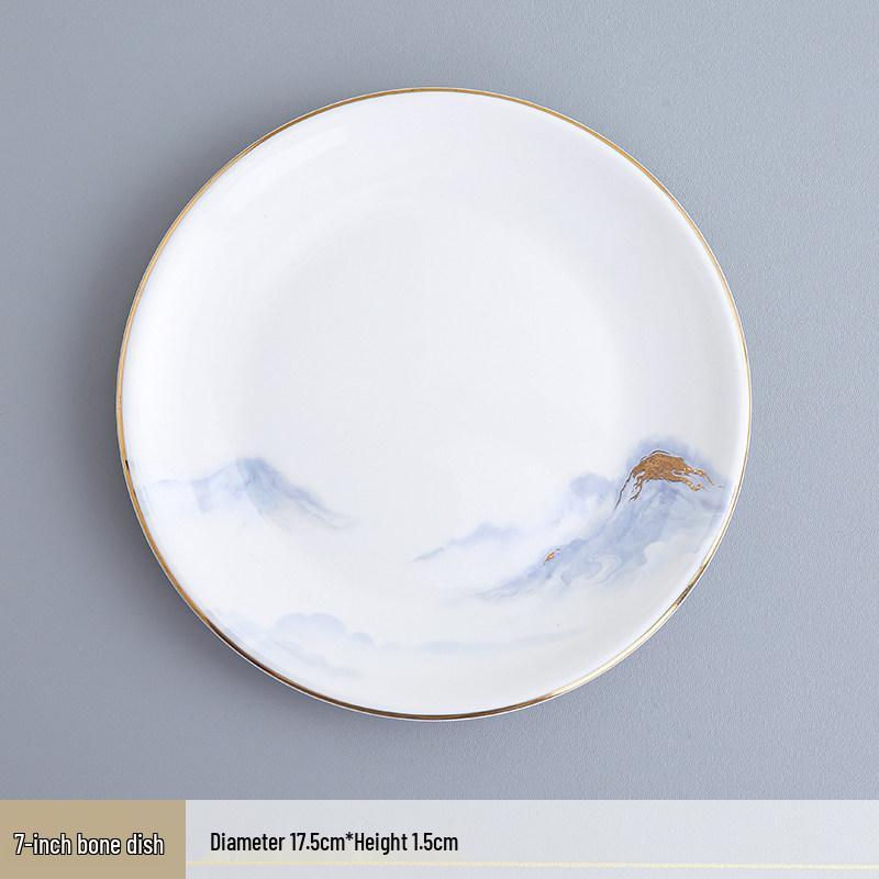 Hotel & Restaurant Gold Rim Ceramic Dinnerware Set - Plates, Bowls, Chopsticks, Spoon (4-Piece)