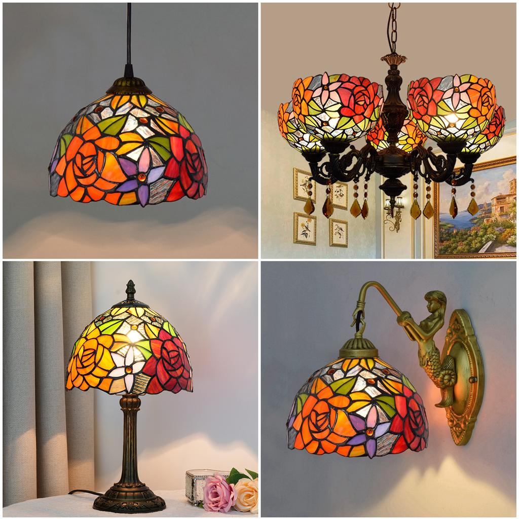 1pc Replacement Retro Wall Lamp Shade, Modern Bedroom Dining Table Room Decoration Lamp, Stained Glass Rose Lampshade