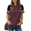 Nueva Camiseta Casual de Manga Corta con Empalme Degradado para Mujer