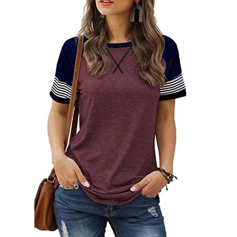 Nueva Camiseta Casual de Manga Corta con Empalme Degradado para Mujer