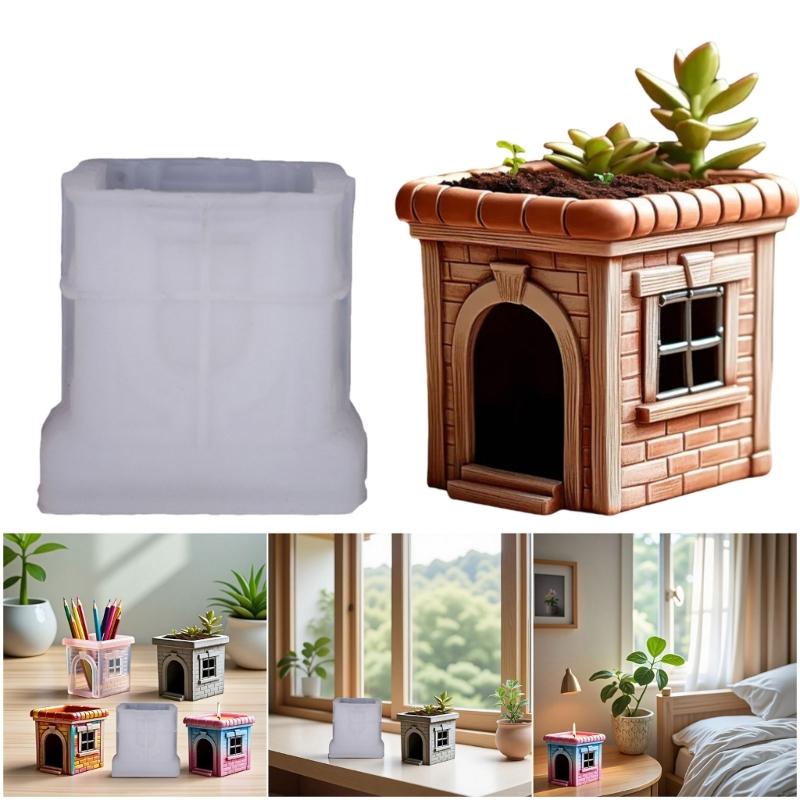 Stampo in Silicone Creativo a Forma di Casa per Vaso di Fiori per Fai da Te Contenitore per Gioielli Realizzazione Artigianato in Resina e Fioriere per Succulente